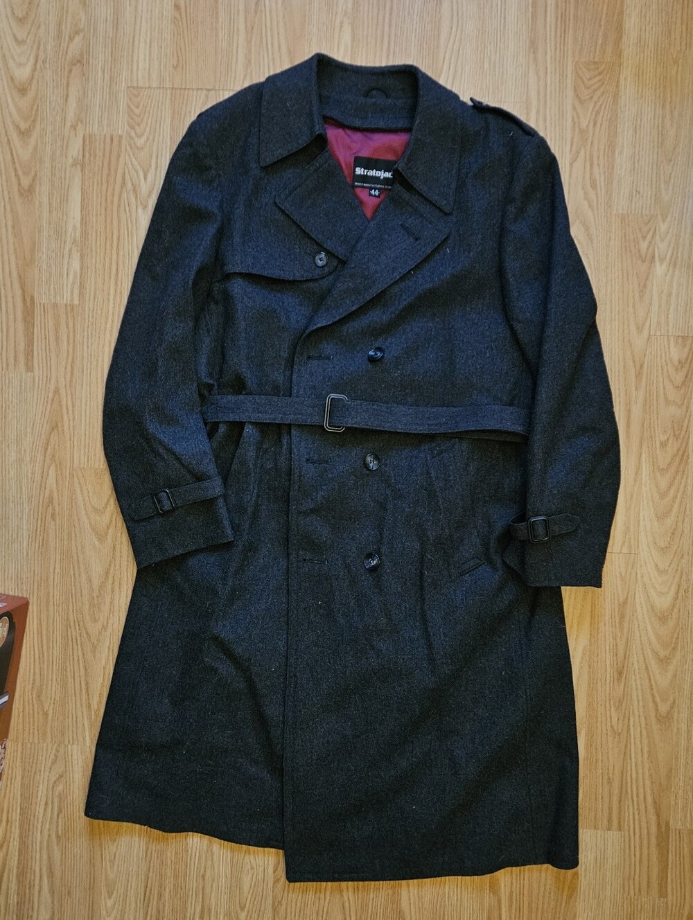 Vintage 1970s Stratojac Wool-Blend Double Breasted Trench Coat Men's Size 44 NOS